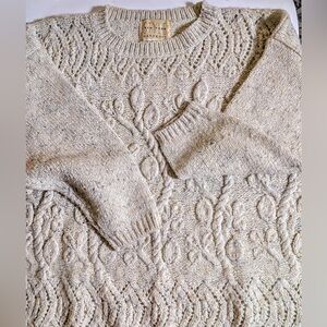 New York Style Hand Knit Sweater Wool Blend Oversized Women’s Small Ivory Base